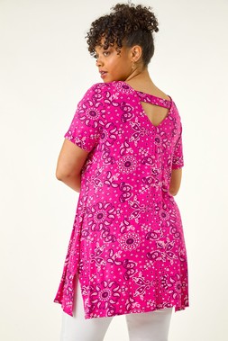 Roman Curve Pink Paisley Print Bar Back Top