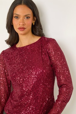 Roman Dusk Burgundy Sequin Crew Neck