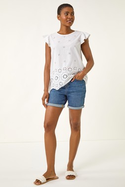 Roman Broderie Hem Stretch Top