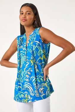 Roman Blue Abstract Print V-Neck Vest