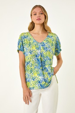 Roman Abstract Spot Print Pleat Front Top