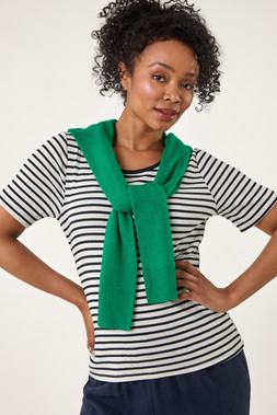 Roman Petite Stripe Short Sleeve Stretch Top