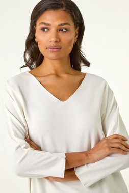 Roman Ribbed V-Neck Stretch Top