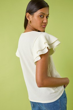 Roman White Textured Frill Sleeve Tshirt