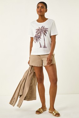 Roman Palm Print Cotton T-Shirt