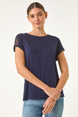 Roman Navy Lace Panel Detail T-Shirt