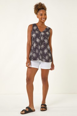 Roman Black Palm Tree Bar Back Vest Top