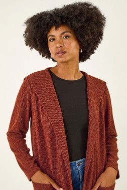 Rust Longline Hooded Cardigan
