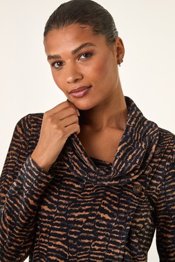 Roman Tan Chenille Cowl Neck Tunic Top