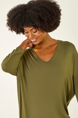 Roman Khaki V-Neck Jersey Stretch T-Shirt