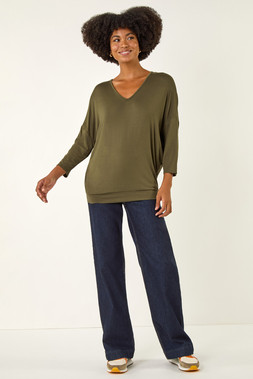 Roman Khaki V-Neck Jersey Stretch T-Shirt