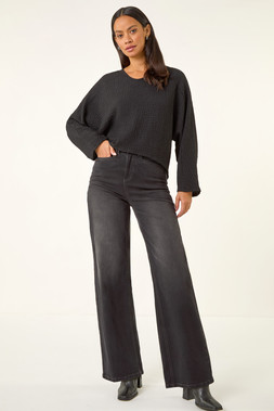 Black Dusk Textured Batwing Top