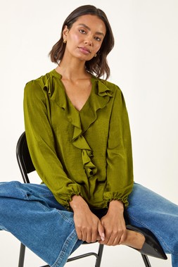 Roman Satin Ruffle Neck Blouse