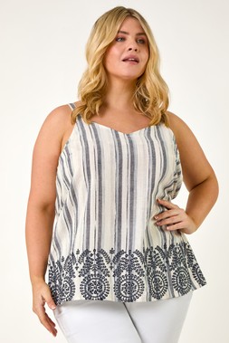 Roman Curve Black Strappy Broderie Hem Vest