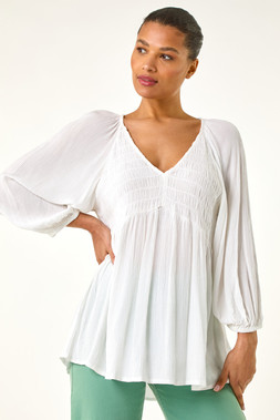 Roman Ivory Shirred V-Neck Top