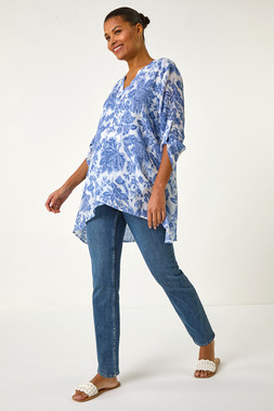 Roman Floral Wrap Tunic