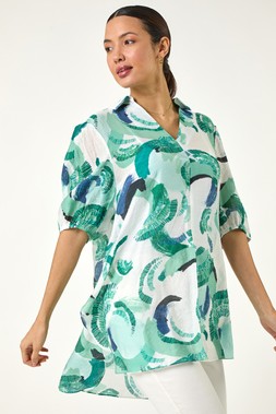 Roman Green Abstract Print Longline Overshirt