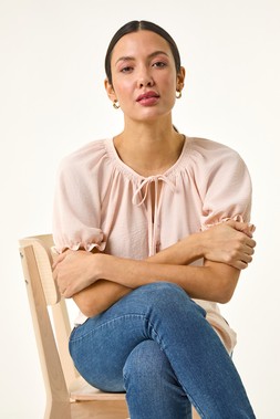 Roman Tie Front Frill Sleeve Top