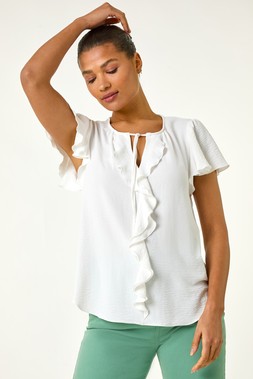 Roman Frilled Sleeve Tie Front Top