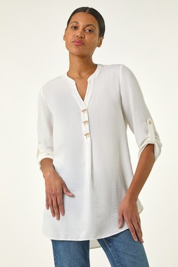 Roman Ivory Longline Bow Button Top