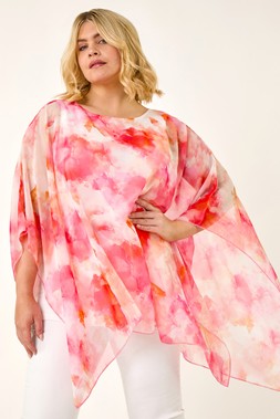 Roman Curve Pink Watercolour Print Overlay Top
