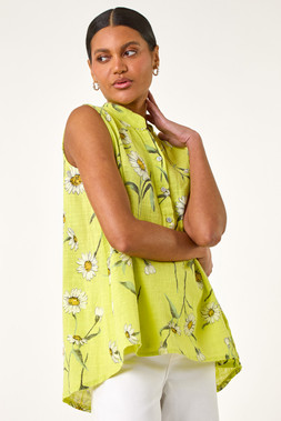 Roman Lime Daisy Print V-Neck Vest