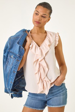Roman V-Neck Ruffle Front Vest Top