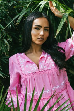 Roman Petite Contrast Print Pom Pom Top