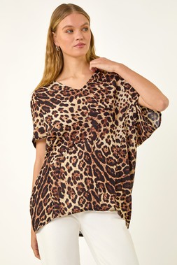 Roman Natural Animal Print V-Neck Top