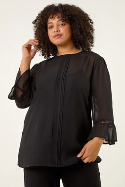 Roman Black Curve Pintuck Pleat Top