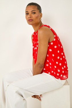 Roman Spot Print Double Layered Pleated Top