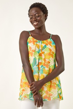 Roman Orange Chiffon Lemon Print Cami Top