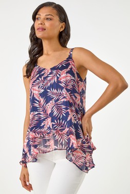 Roman Navy Metallic Leaf Layered Cami Top