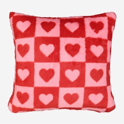 Tk Maxx Pink+Red Faux Fur Heart Check Cushion £14.99