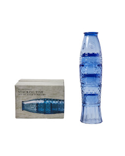 Fish Blue Glass Stacking Tumblers Set of Four