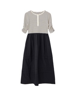 Monochrome Striped Ruched Sleeve Midi Dress £78 €105