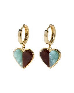 Abrielle Blue & Brown Resin Heart Hoop Earrings