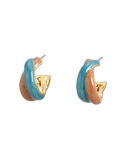 Katerina Brown & Blue Enamel Hoop Earrings