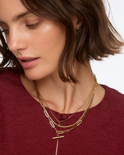 Joni Gold Tone Waterproof T-Bar Pendant Layered Chain Necklace