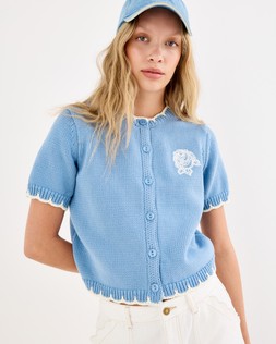 Blue Flower Embroidered Short Sleeve Cardigan £68 €89