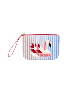 Blue & White Striped Swan Zipped Pouch £22