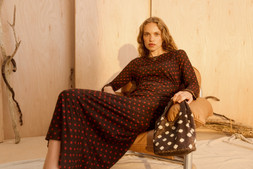 Chocolate Brown and Red Polka Dot Midi Dress