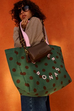 Green & Brown Polka Dot Logo Fabric Tote Shopper Bag £26