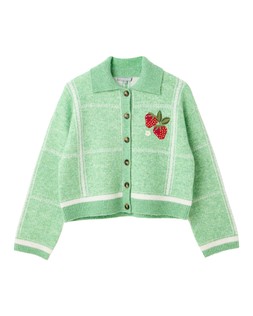 Green Checked Strawberry Embroidered Knitted Cardigan £75
