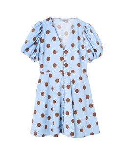 Light Blue & Brown Polka Dot Linen Blend Mini Dress £78 €102