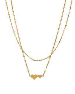 Morgan Gold Tone Waterproof Double Heart Charm Double Row Necklace £38.00 €49.50