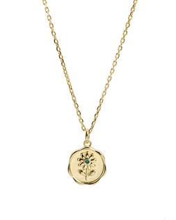 Posie Flower Engraving Coin Charm Gold Plated Pendant Necklace £60.00 €78.00