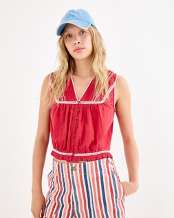 Red Embroidered Button Up Vest Top £55 €72