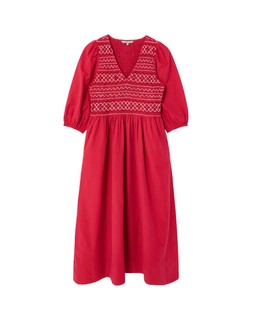 Red & Purple Striped Shirred Bodice V-Neck Midi Dress £85