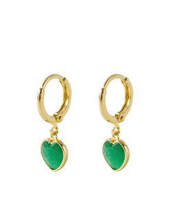 Sorcha Green Jade Inlay Heart Charm Gold Plated Hoop Drop Earrings £55.00 €72.00